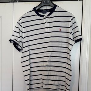 Vintage Polo by Ralph Lauren Men's Navy and White Striped Polo